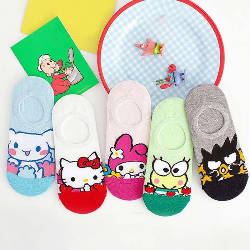 Sanrio High Quality 5 Pair Comfortable Soft and Breathable Women\'s Cartoon Cute Short Socks Gift Socks