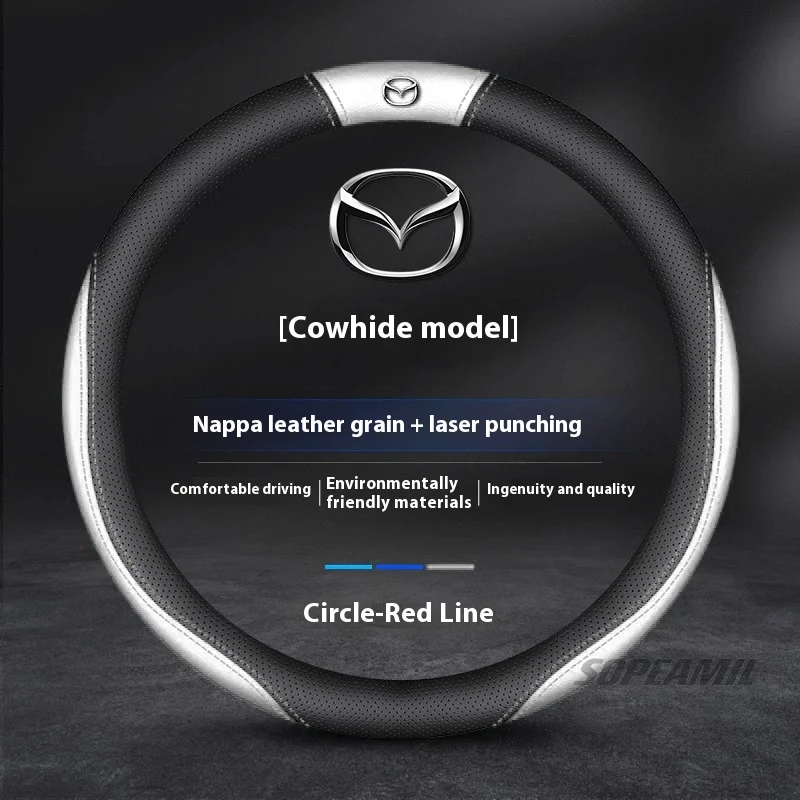 Protector de cuero de ante para volante de coche, accesorios para Mazda 3 5 6 SKYACTIV Axela Atenza CX30 CX50 CX5 CX7 CX8 CX9 MX5 RX8 BT50