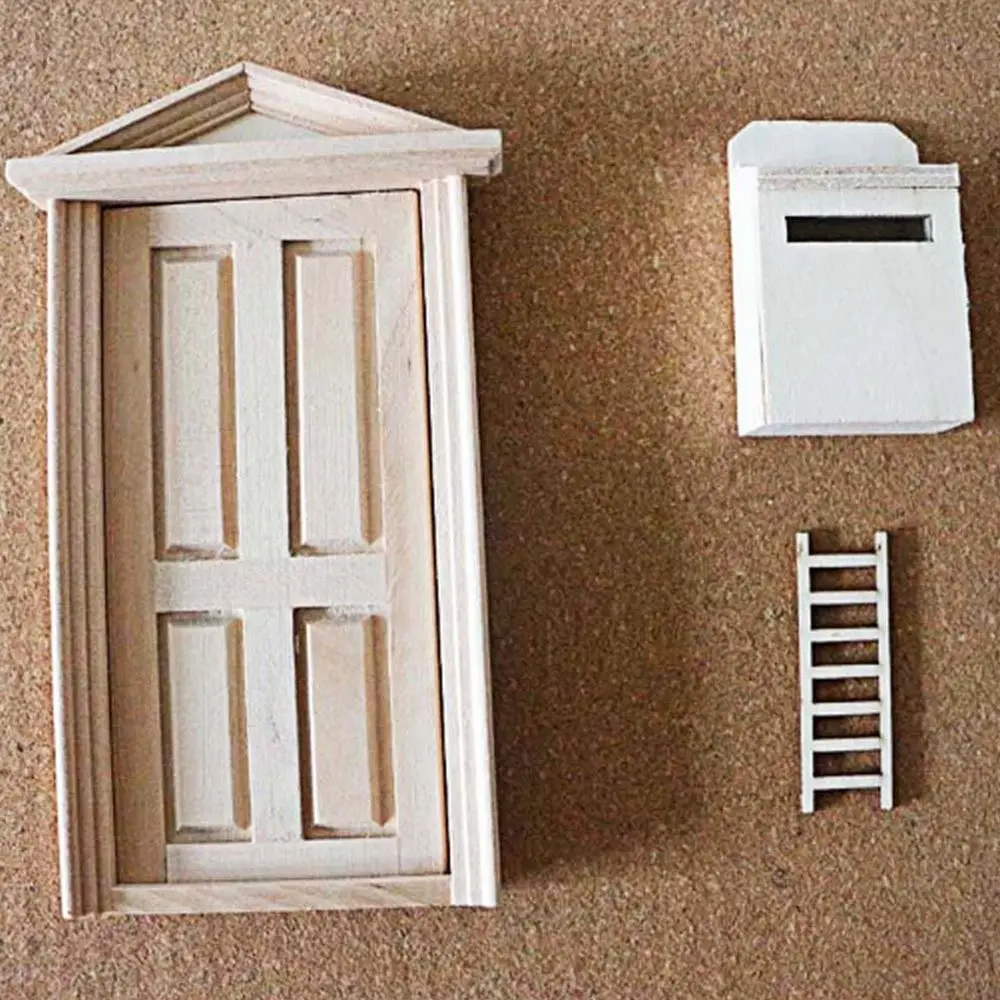 أبواب خشبية صغيرة بيت الدمية نموذج المنزل الحلي لطيف لتقوم بها بنفسك أبواب النوافذ اكسسوارات الأثاث اللعب 1/12 دمية