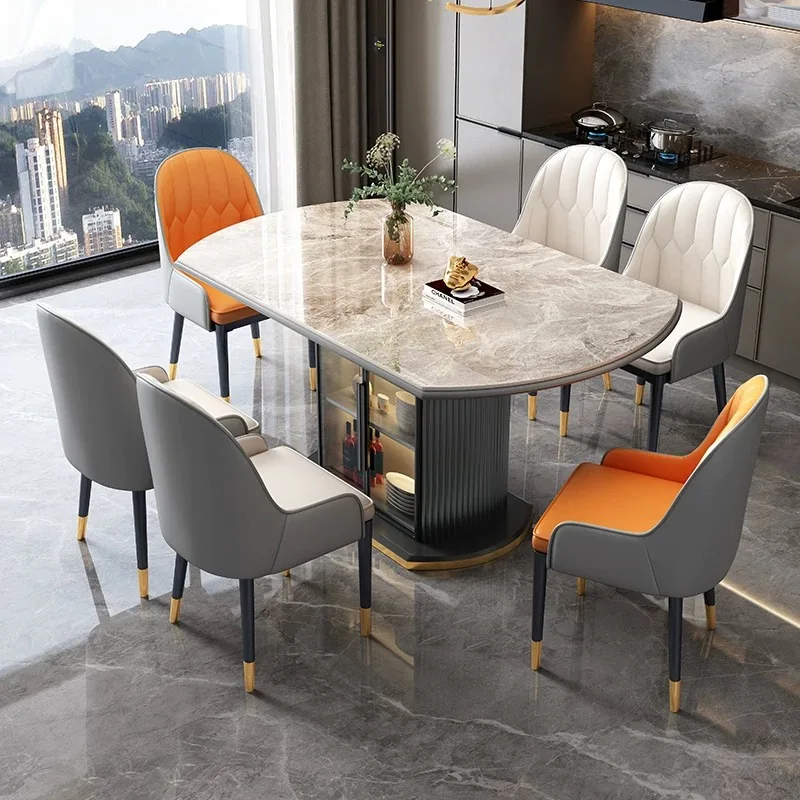 مجموعة كراسي طاولة طعام رخامية مستديرة فاخرة وحديثة قابلة للتمديد وقابلة للطي، 4، 6، 8 مقاعد، تصاميم أثاث متعددة الوظائف