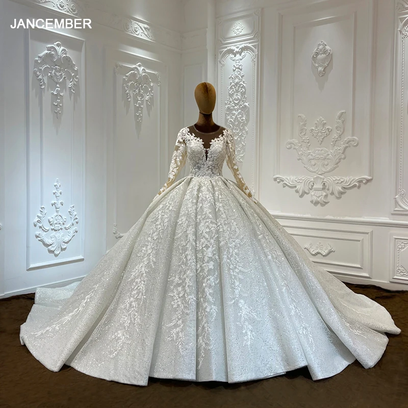 

Jancember Popular Design Stylish Wedding Dress Ball Gown Full Sleeves Organza Embroidery Backless Vestido De Noiva LSCJ14