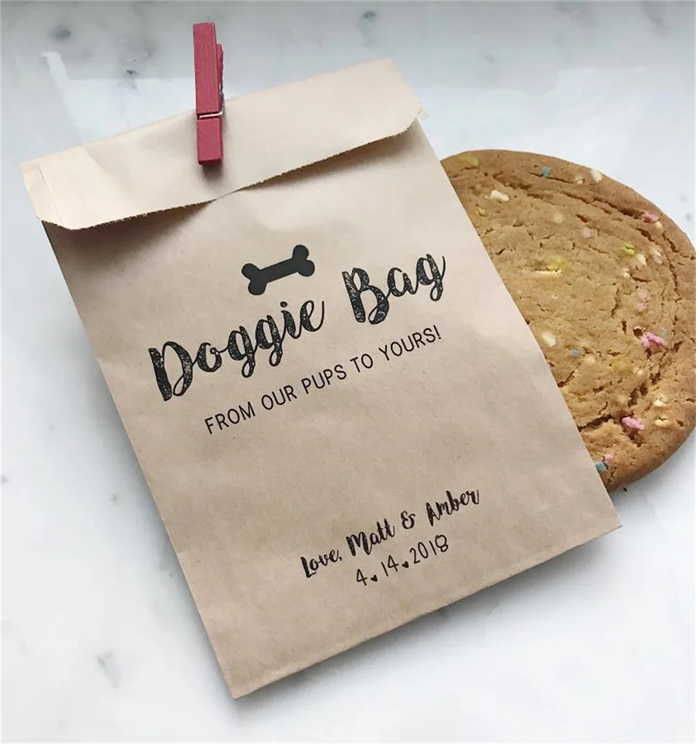 50pcs  Doggie Bag Favor Bag - Dinner Menu Collection - Favor Bags - Custom Printed on Kraft Brown Paper Bags