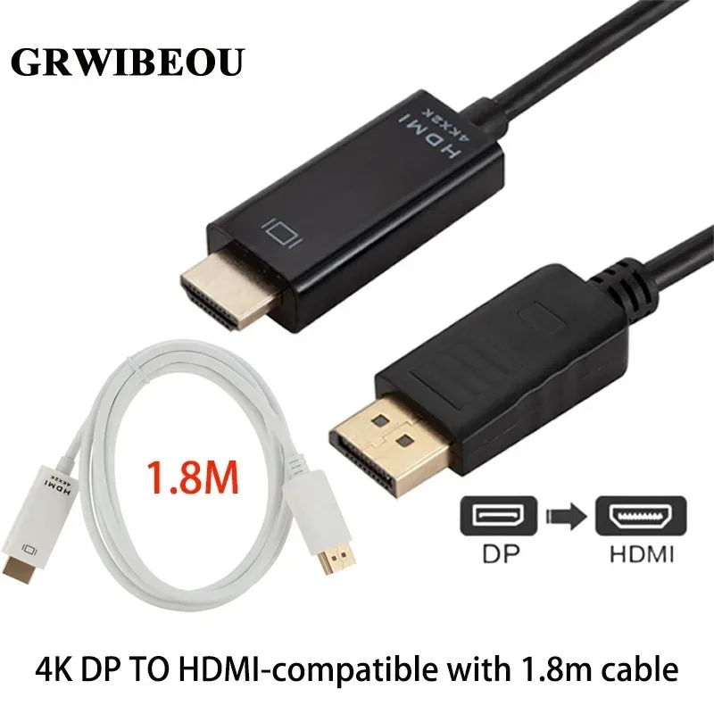 

GRWIBEOU 4K DisplayPort to HDMI-compatible Adapter Converter Display Port Male Cable Adapter Video Audio For PC TV 1.8M