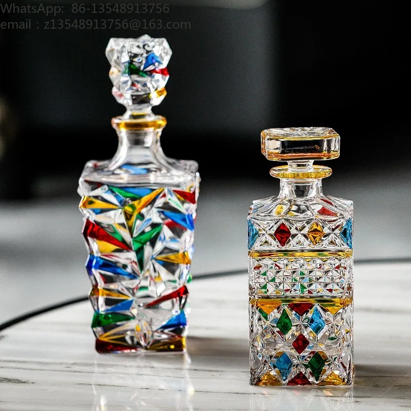 Hand painted European luxury wine bottle crystal glass whiskey bottle foreign wine dispenser cup decanter set