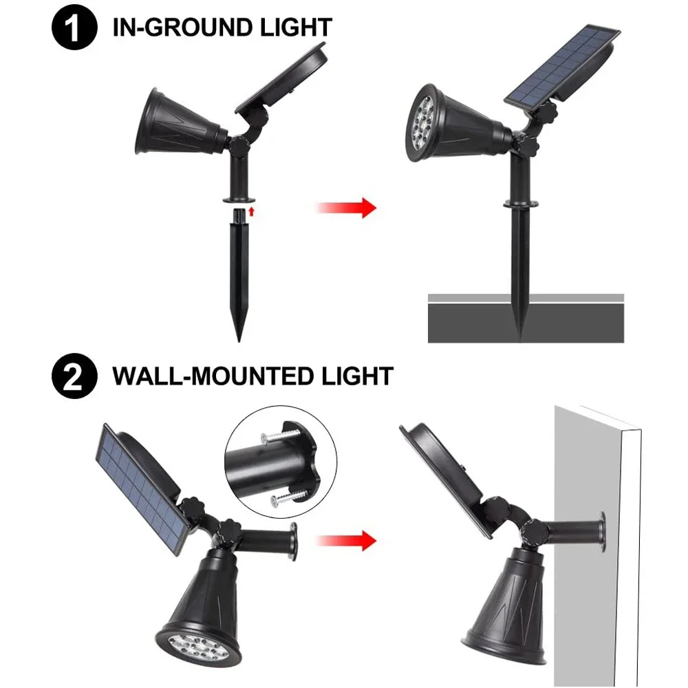 T-SUNRISE Solar Spotlight 4/7 LED Lamp - Adjustable Outdoor Landscape Wall Light IP65 Waterproof