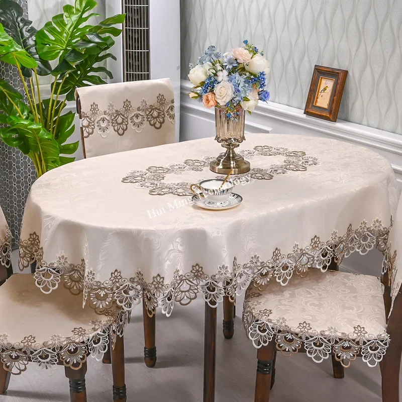 Oval Table Cloth White Embroidered Fold Tea Juppe Dining Table Cover Tablecloth Home Lace Art Dust Cover Chair Cover