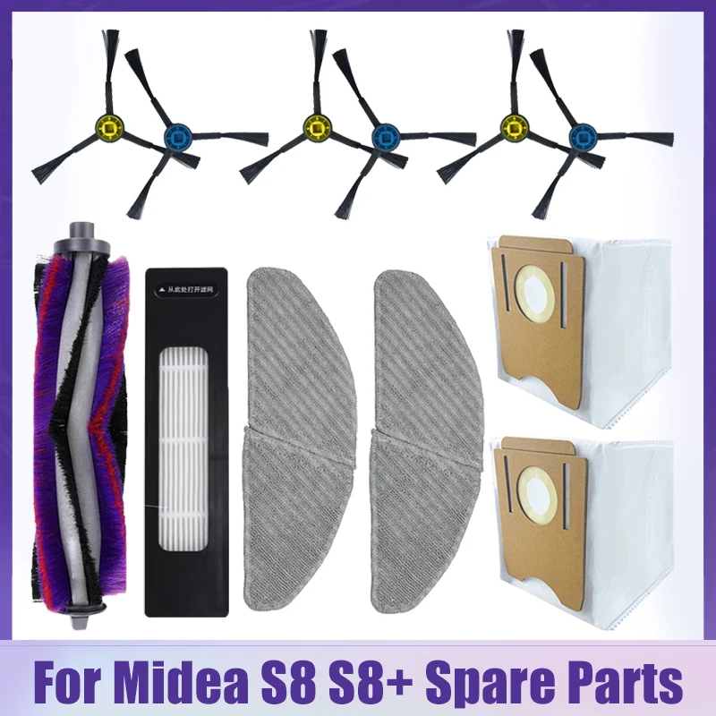 For Midea S8 S8+ Robotic Vacuum Cleaner Parts Roller Brush Cover Side Brush Mop Cloth Rags Hepa Filter Replacement
