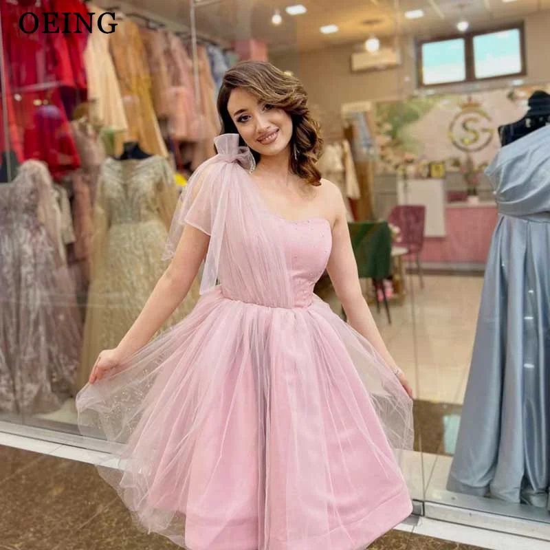 

OEING Light Pink Short Prom Dresses One-Shoulder Sweetheart Knee Length Pleat Homecoming Dress Mini Birthday Gowns Gala 2024