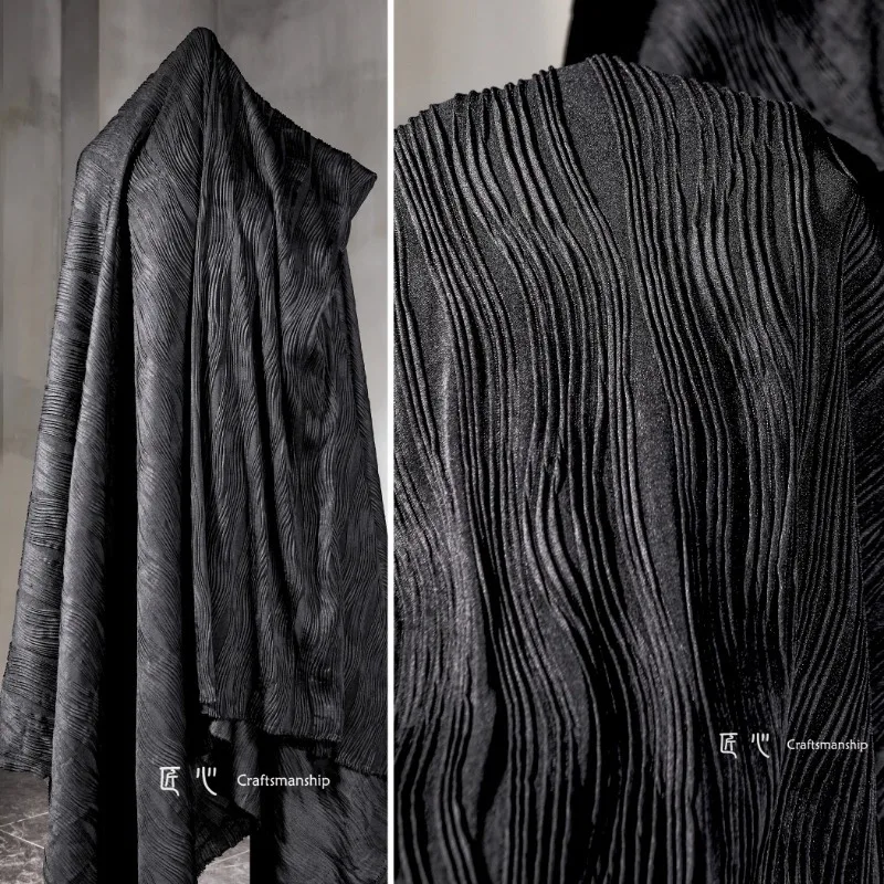 

Black Striped Knitted Textured Jacquard Fabric with Elastic Irregular Base Shirt and Skirt Pants Clothing Designer Fabric