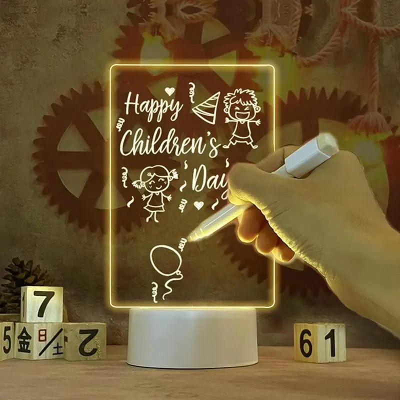Light Up Dry Erase Board Night Light Desktop Note Board With Pen LED Letter Message Board Night Light Rewritable Acrylic Memo