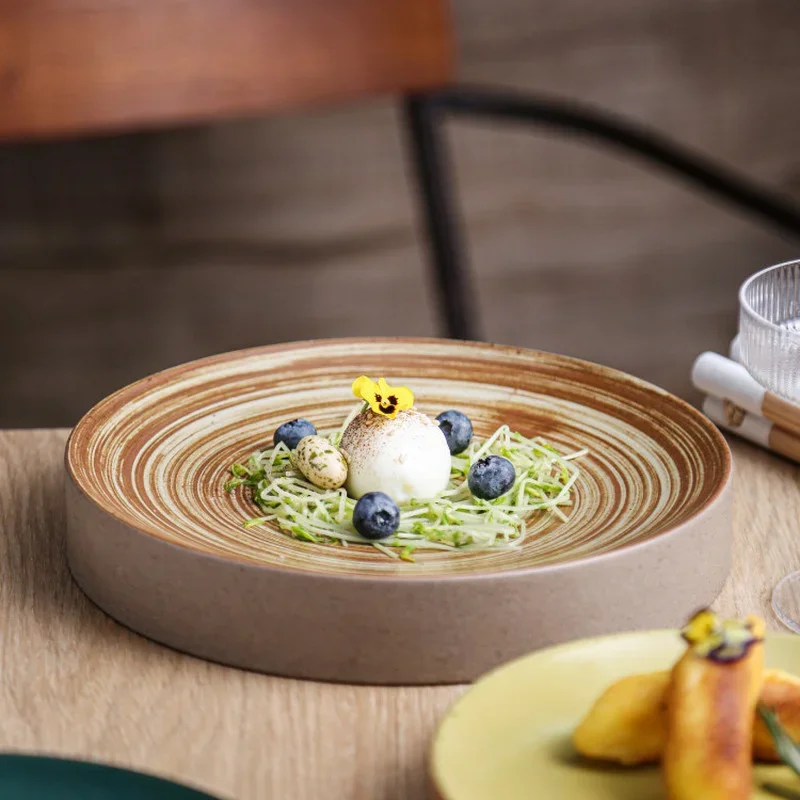 

Round Dinner Plate Ceramic Plates Western Dishes Steak Plate Dish Dessert Plates Fruit Salad Bowl Snack Tray Hotel Tableware