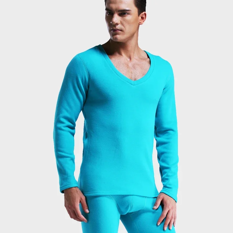 

Autumn and Winter Men's Thickeneded and Velvet Winter V Neck Tight-Fitting Cotton Autumn Clothes and Long Trousers Thermal Intim