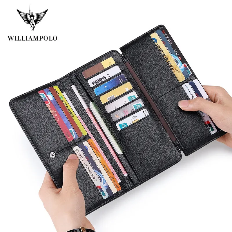 WILLLIAMPOL New Fashion Men Long Wallet genuine leather purse handbags for male luxury brand zipper men clutches wallet PL195191