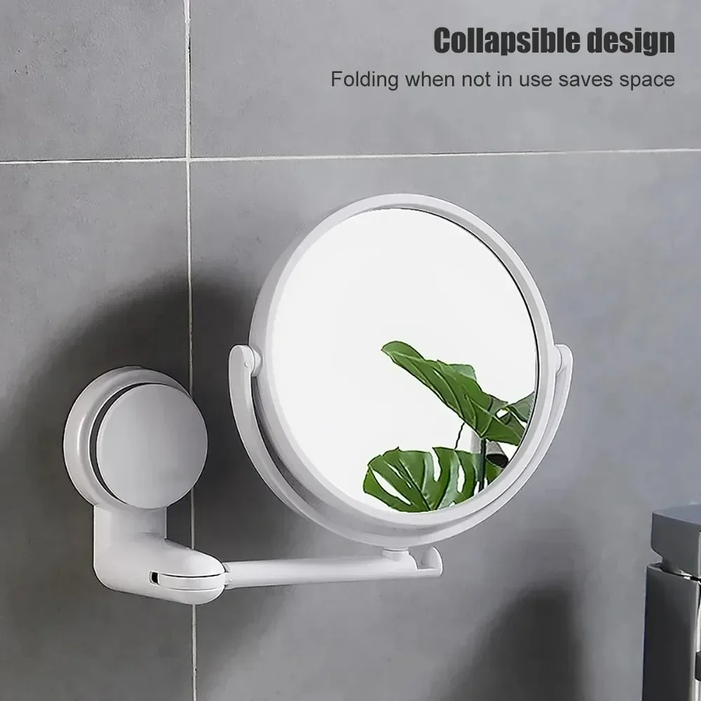 Foldable No Punching Wall Mounted Bathroom Mirror Small Circular Dressing Makeup Mirror for Home Toilet Student Dormitory