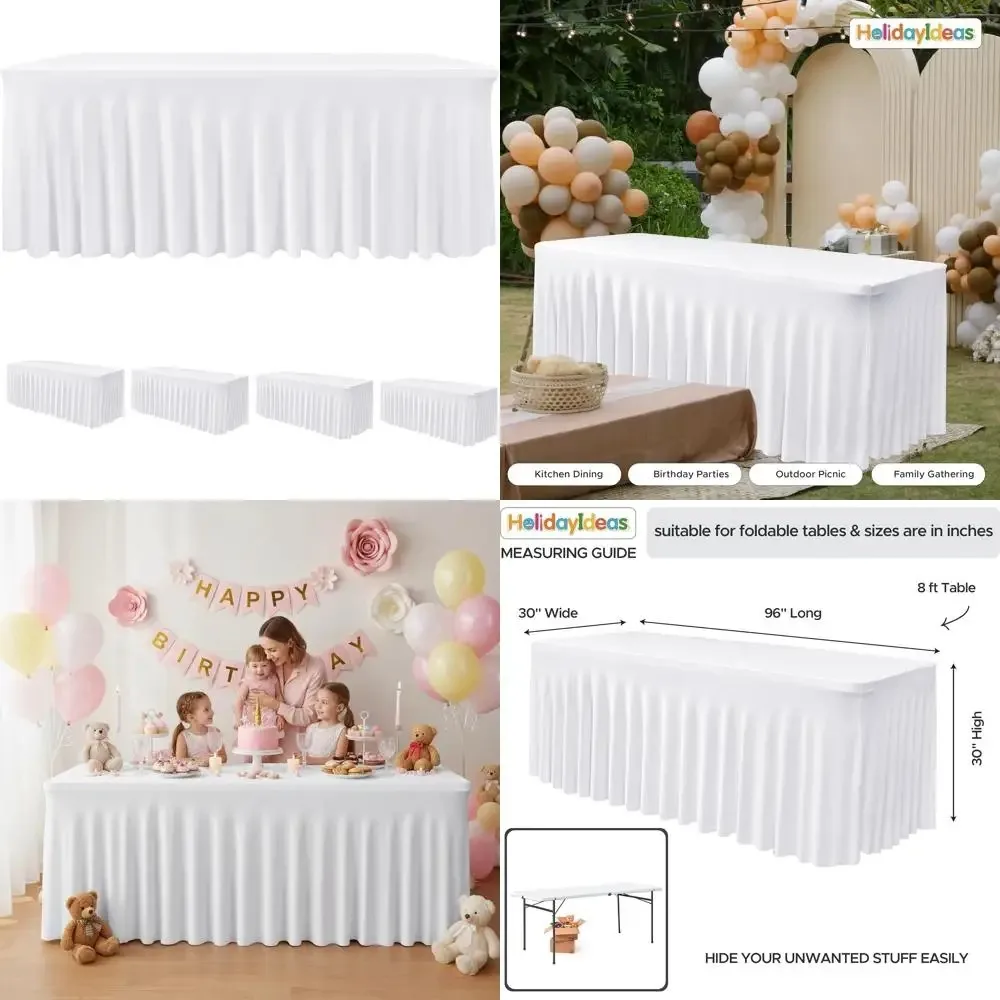 

Fitted Stretch Wedding Tablecloths 30x96 Inch, White 8ft Floor Length, Wrinkle-Free Polyester Table Skirts for Banquets