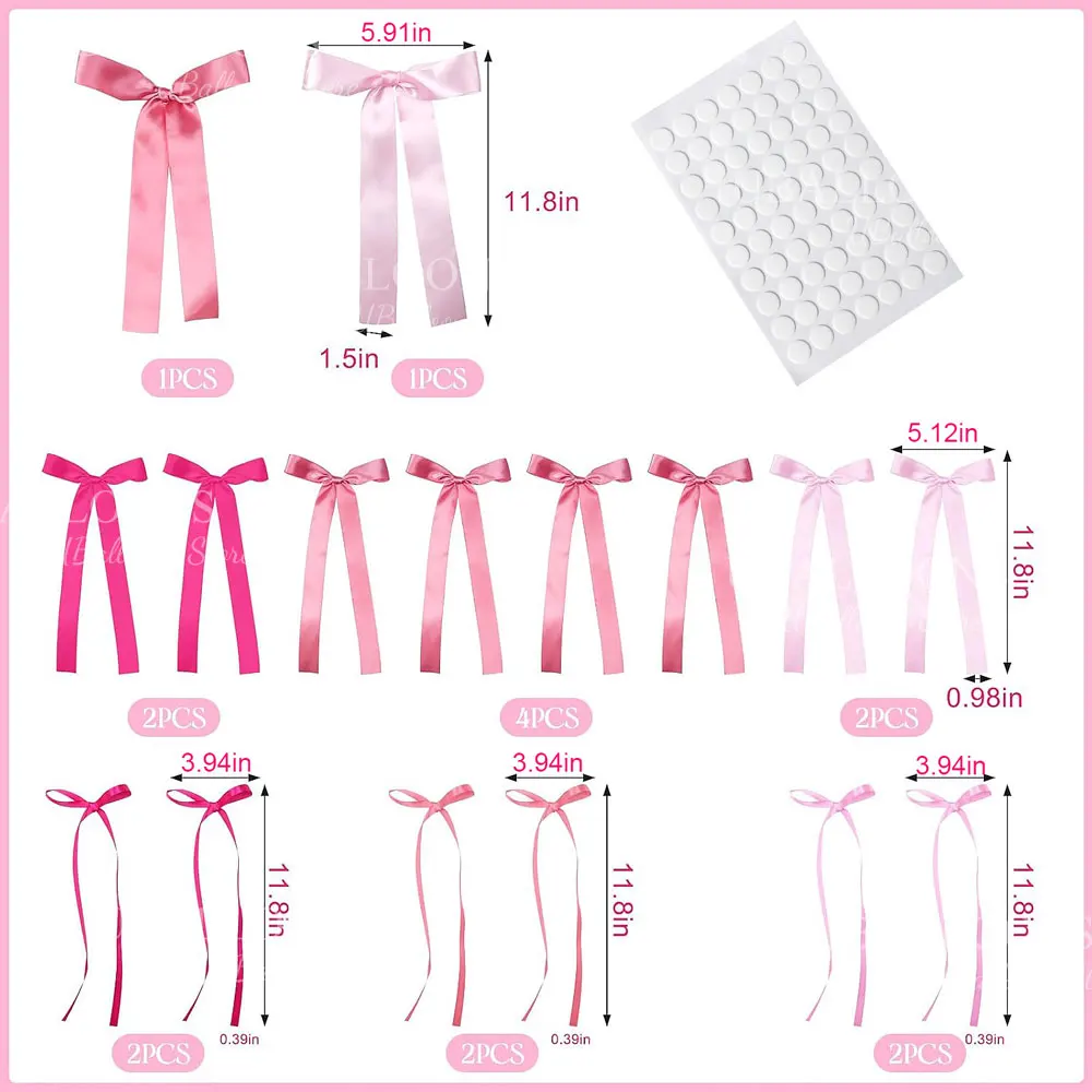 Kokette rosa Schleifen für Party-Hintergrund, 12/16 Stück, großes Satinband, heiße hellrosa Schleifen, Knoten für Geburtstag, Babyparty, Hochzeitsdekoration – Detail 3