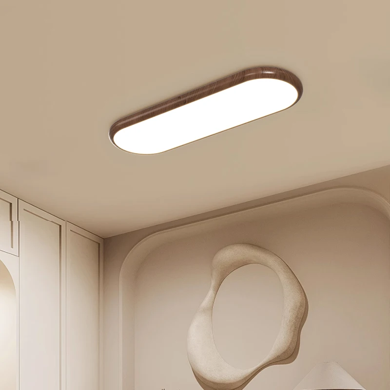 Vintage Walnut wood grain Long Ceiling light Living room Dining Bedroom Kitchen Hallway Aisle Indoor Lighting Led Ceiling lamp