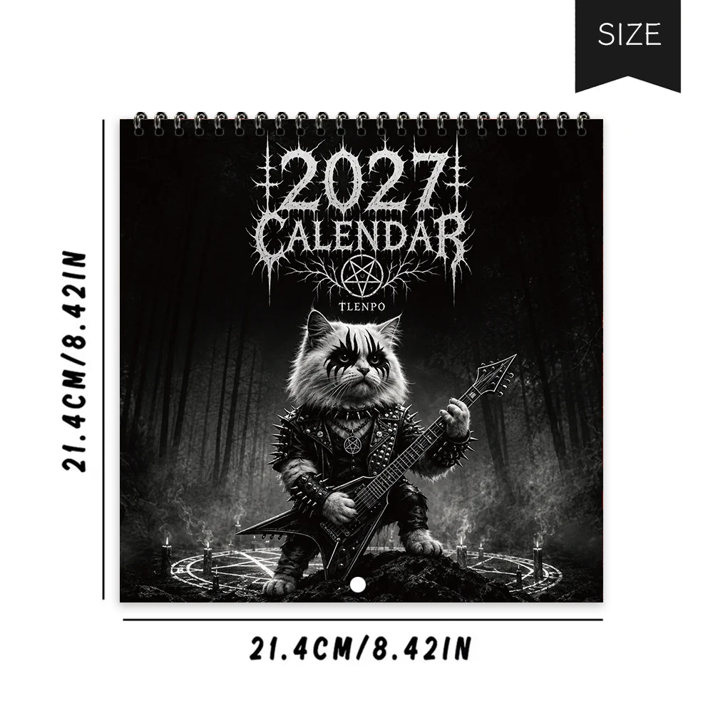 1pc 2027 Wall Calendar, Gothic Black Cat , 12-Month Monthly Planner, Perfect Gift For Back-to-School Season, Christmas, New Year