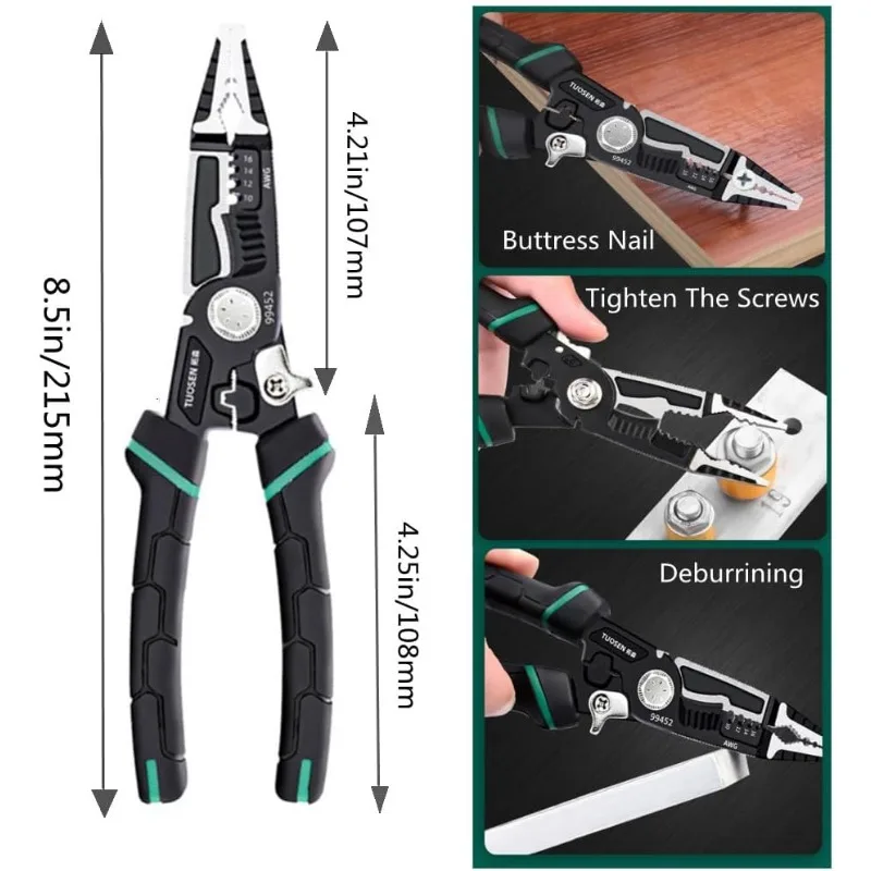 9-in-1 Stripper 8.5in Wire Stripper Crimping Tool Multifunctional Stripper Breaking Pliers Multi-functional Pliers