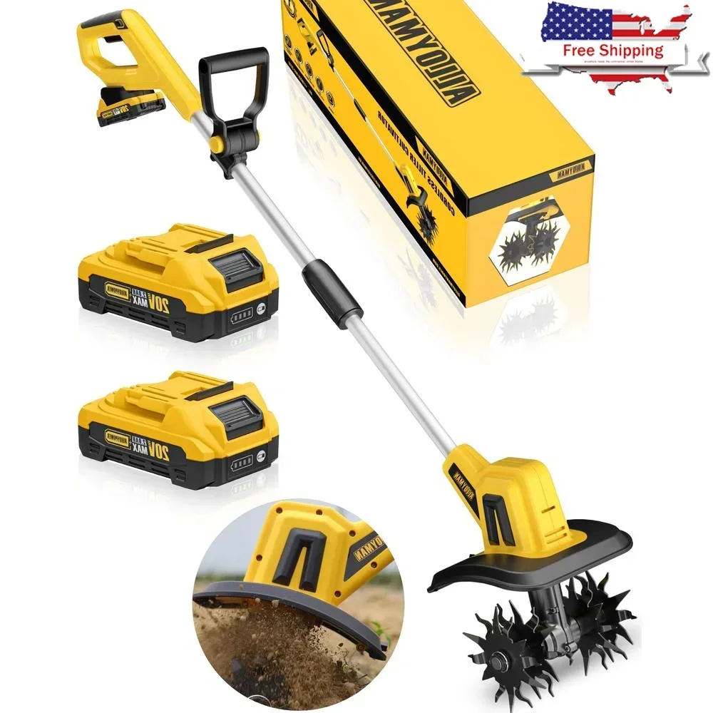 

Беспроводной культиватор 20 В, электрический садовый культиватор, 360 об/мин, 2x2,0 Ач, зарядное устройство, 9 дюймов, ширина пробокалы, глубина 6,6 дюйма, аккумулятор