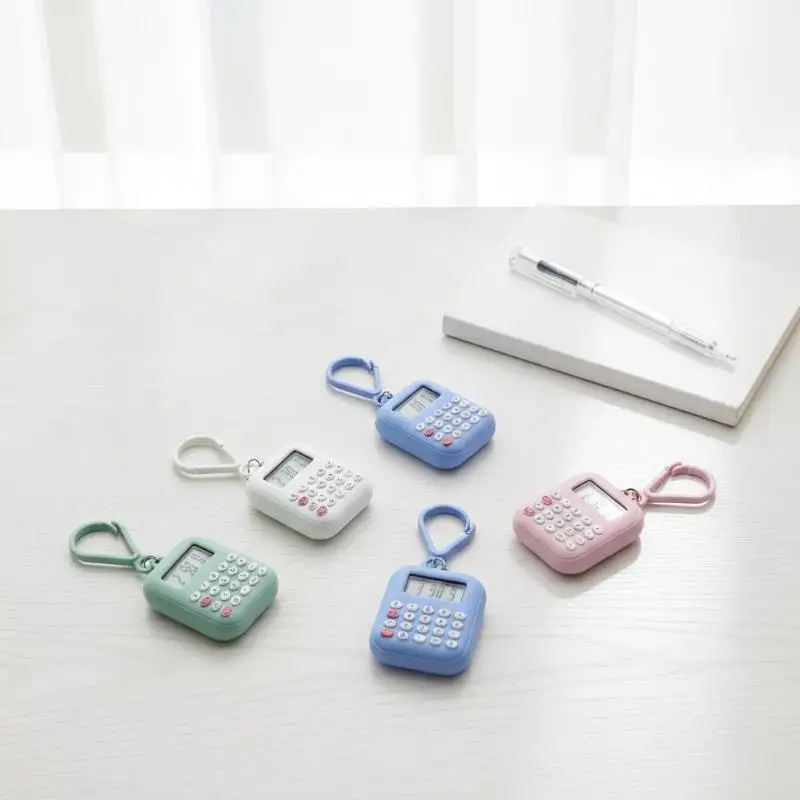 Mini Digital Calculator Keychain Portable Time Display Countdown Small Calculator For Student School Bag Daily Carry