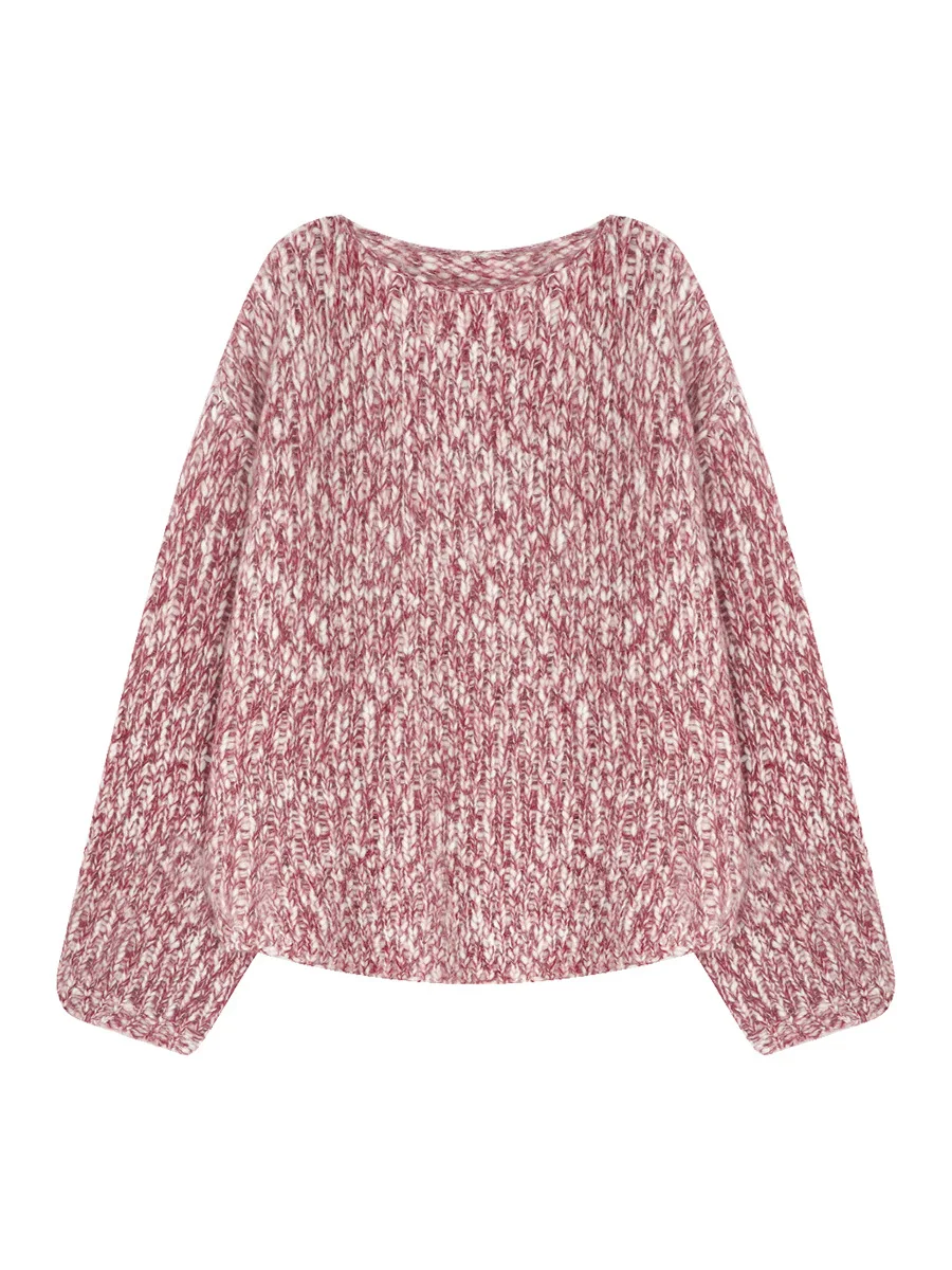 

Heavyweight Alpaca Wool Mixed Color Loose Knitted Big Sweater Coat Lazy Overhead Sle Warm Autumn Winter Women's Knitwear