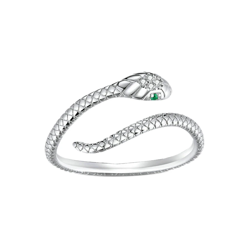 

Snake Ring For Women S925 Silver Adjustable Rings Green Zircon Retro Fine Jewelry Pretty Textures Design