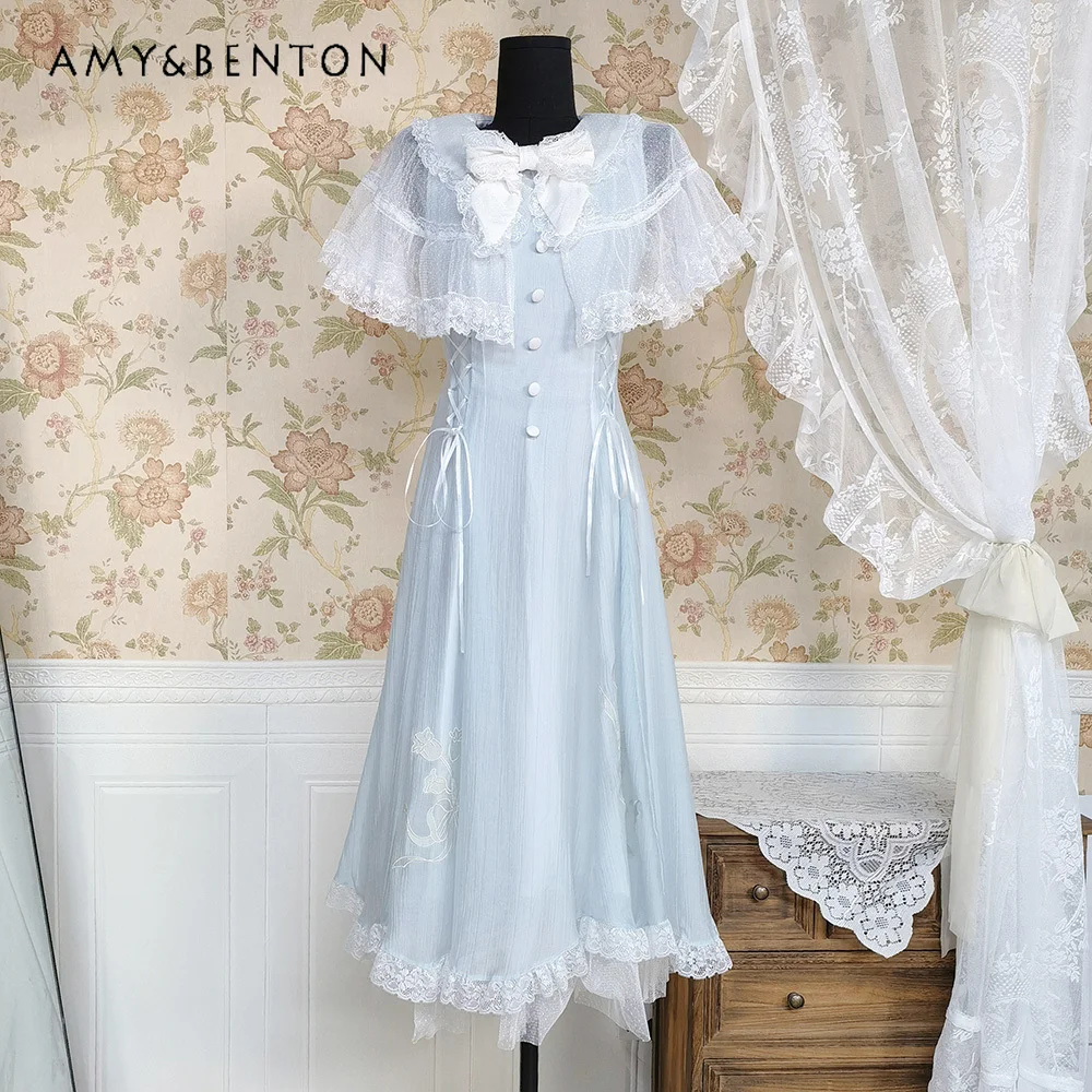 

Japanese Daily Temperament Elegant Lolita Dress Sweet Lace Cloak Lolita Dress Women Mine Series Mass Production Mid-length Dress