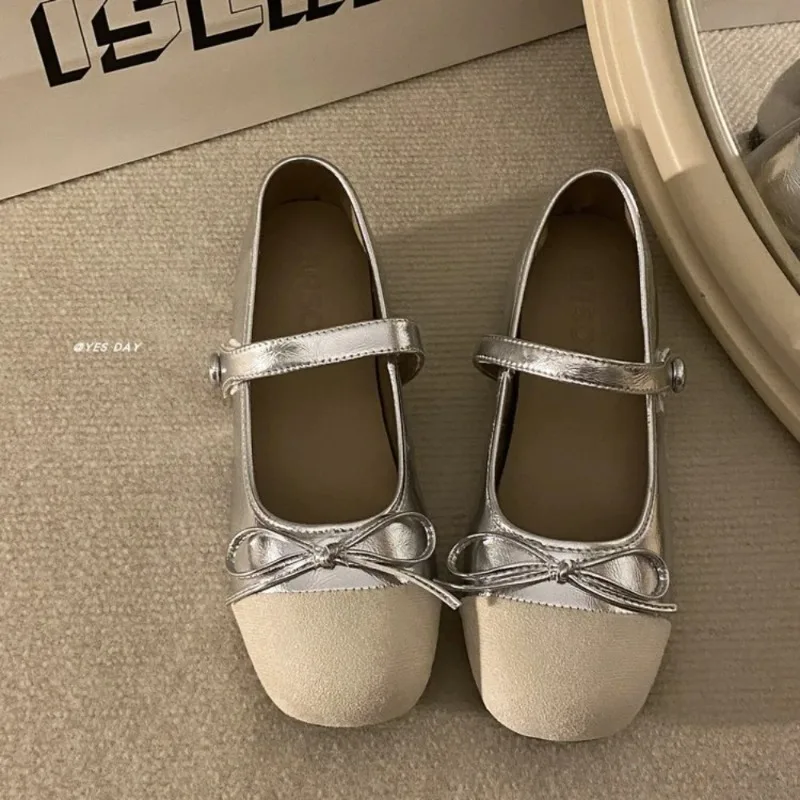 Bowknot Shoes Novelty Design Chic Vintage Loafers for Women Stylish Cream Black Colorblock Mary Jane Flats Single Strap