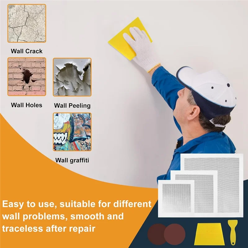 HLZS-6/8/12/12 Inch Dry Wall Patch Kits For Large Holes, 8Pack Drywall Repair Kit With Scraper& Sandpapers