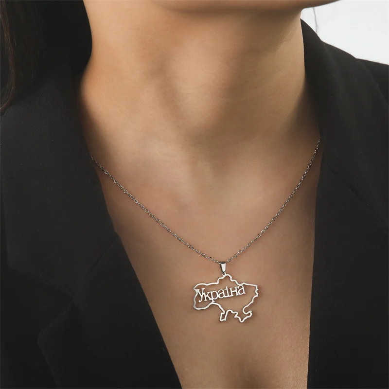 Mode Umriss Ukraine Karte Halskette Kette Halsband Hals Edelstahl Schmuck Ästhetische Halsketten Geschenke accesorios para mujer – Detail 32