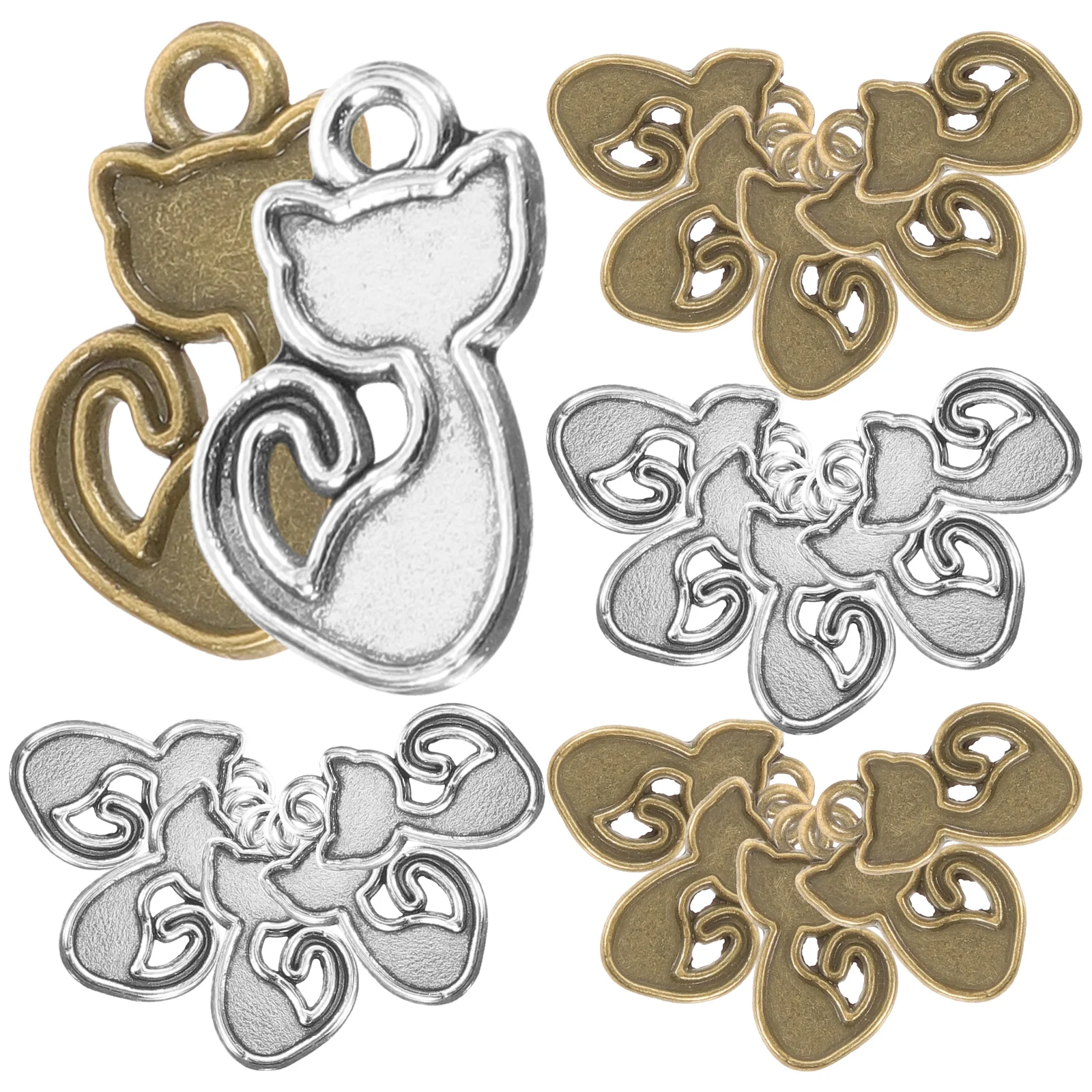 

100 Pcs Vintage Cat Pendant naments Necklace Pendants H made Alloy Accessories Decorations Hanging Charms Bronze Silver Colors