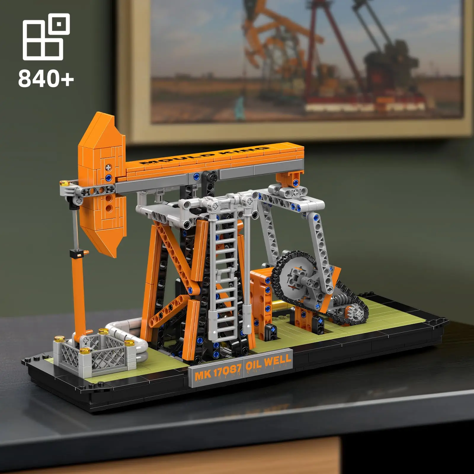 MK 840 قطعة مجموعة بناء نموذج زيت القرع الوظيفي مع محرك وبطارية، نموذج عرض سطح المكتب الهندسي للبالغين