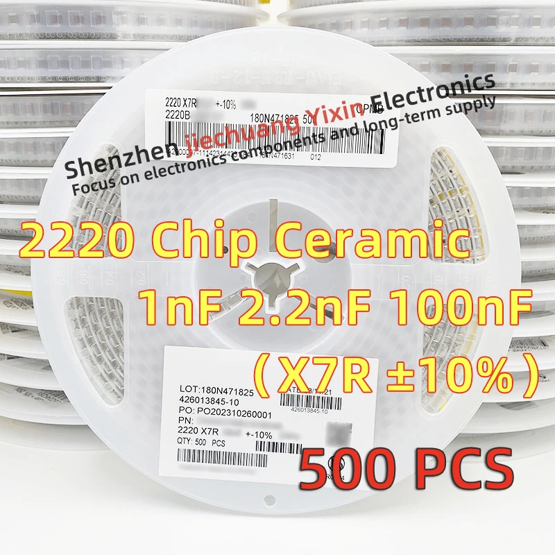 Chip Ceramic Capacitor 2220 1nF 2.2nF 100nF 100V 250V 500V 1KV 2KV 10% accuracy X7R material 5750 Capacitance 500pcs