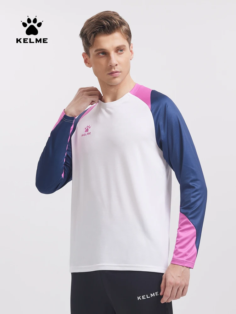 Kelme maglia da calcio a maniche lunghe maglietta sportiva da allenamento da uomo in esecuzione maglietta da basket da corsa traspirante ad