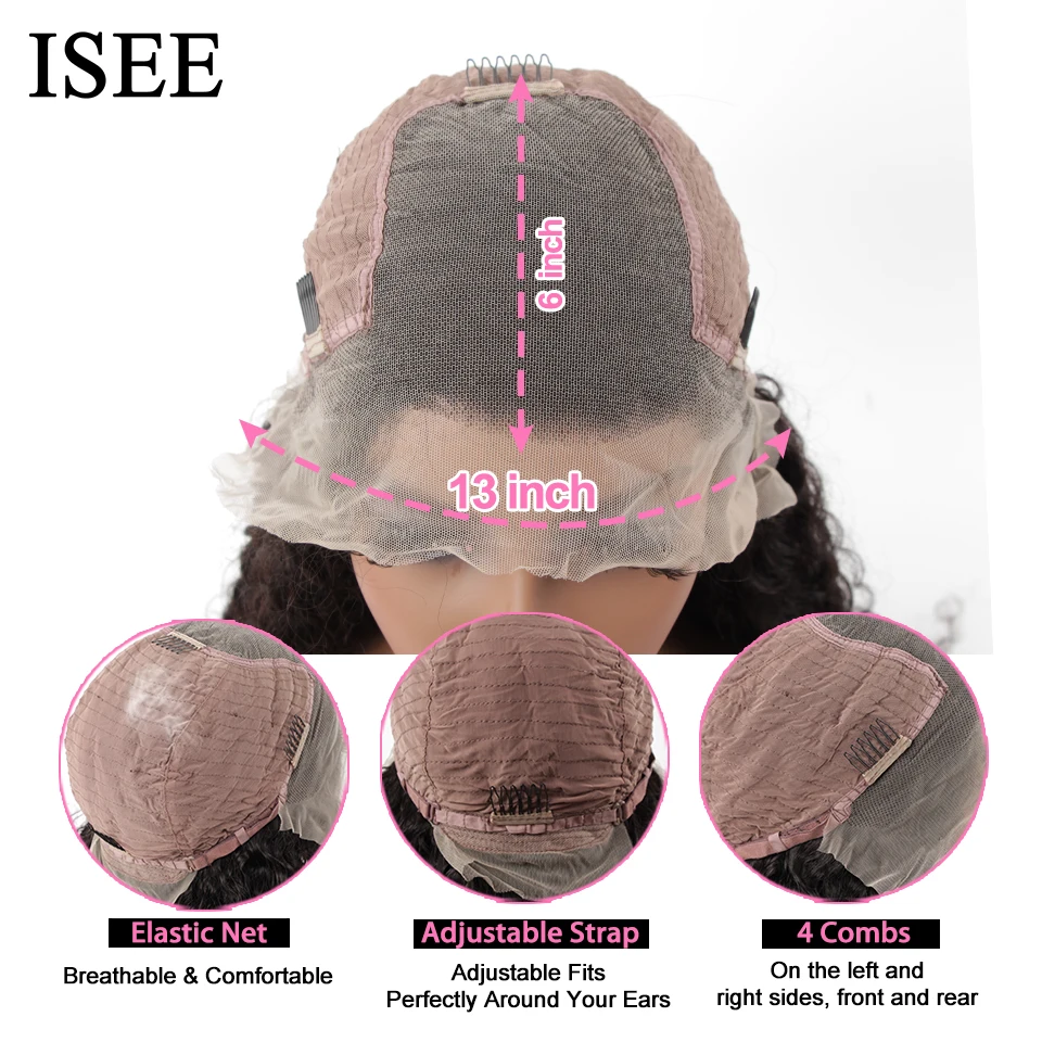 ISEE HAIR-Peluca de cabello humano ondulado para mujer, postizo de encaje Frontal transparente HD 13x6, pelo brasileño