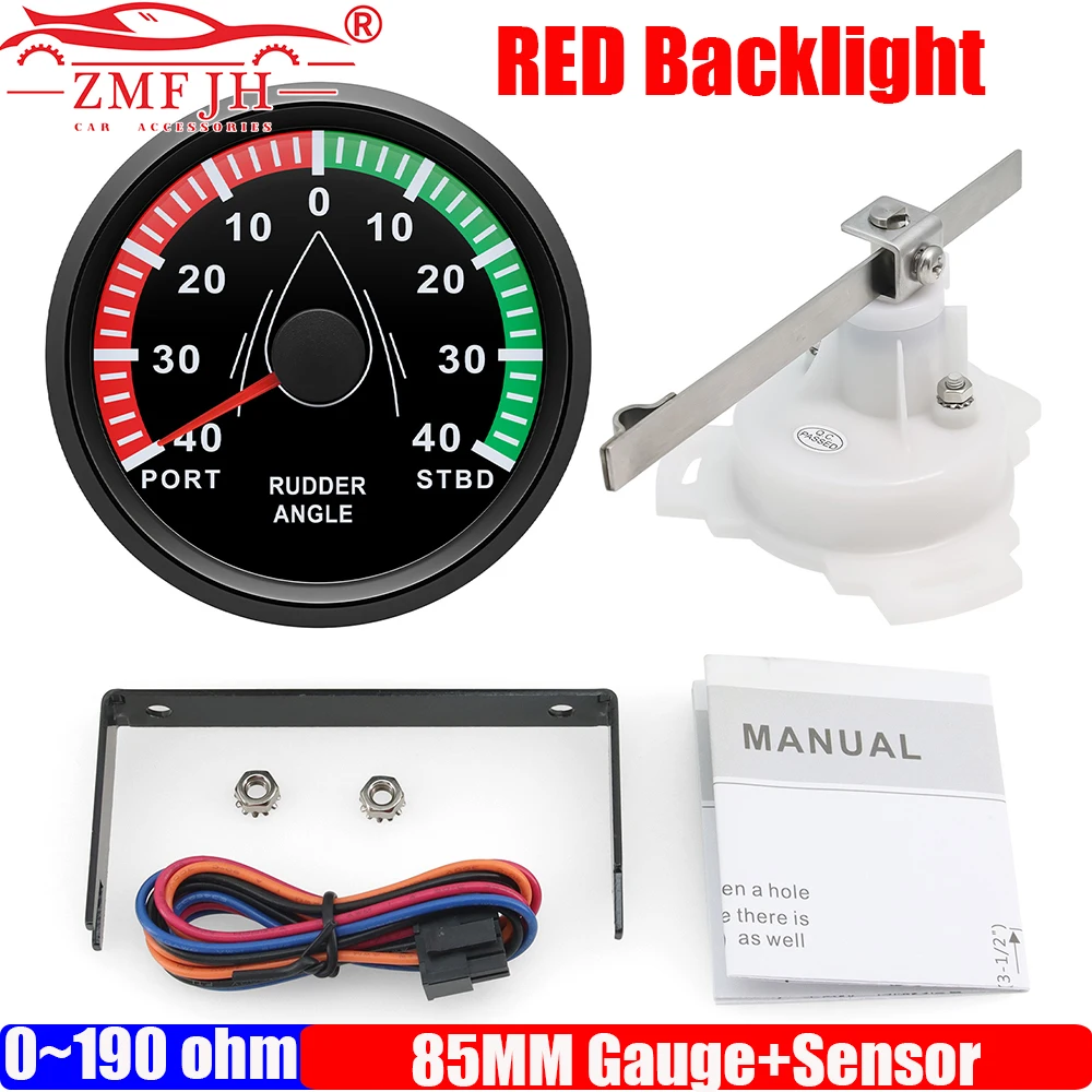 

ZMFJH 85 мм индикатор угла поворота руля лодки 0-190 Ом с комплектом датчиков угла поворота руля, красная подсветка для морской яхты