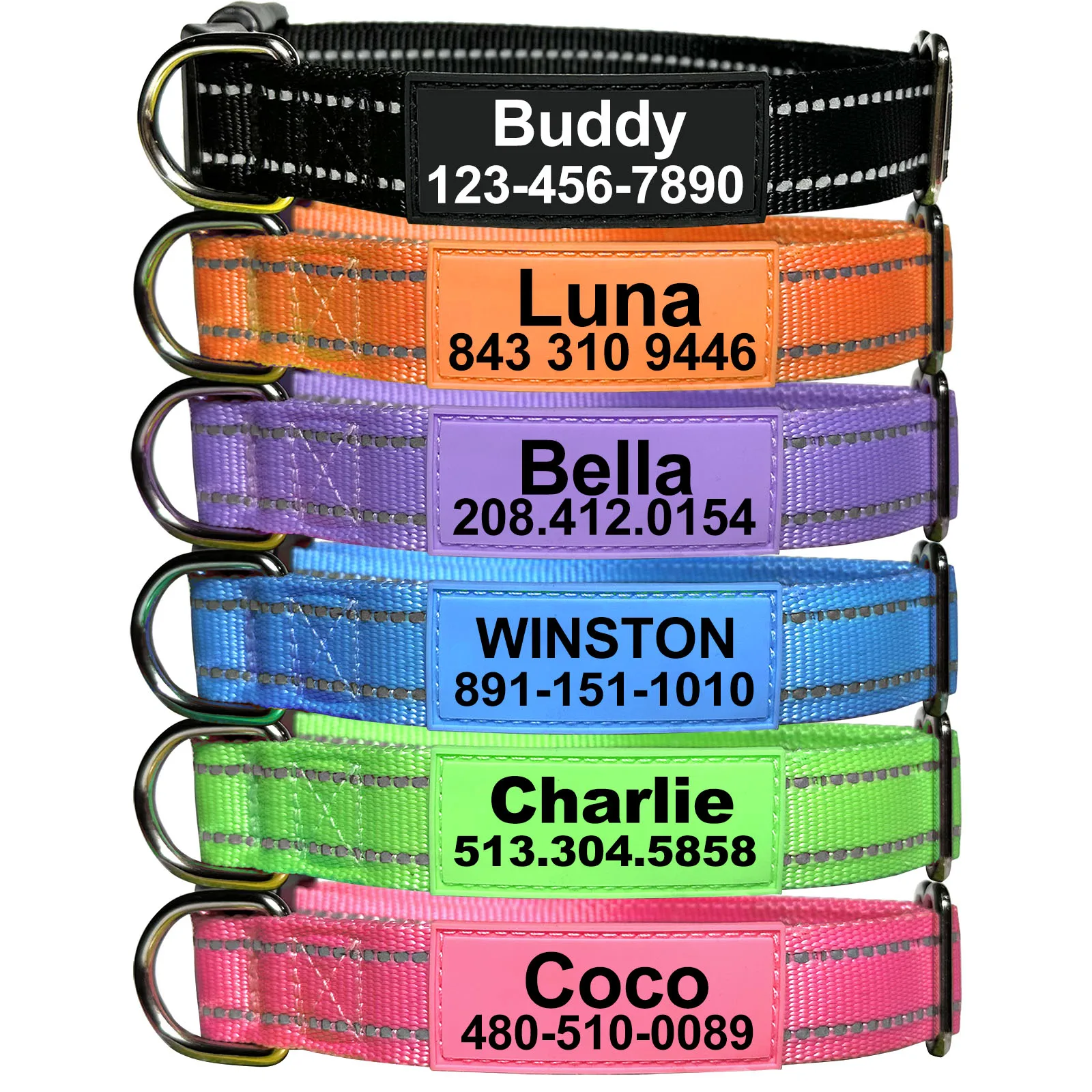 Personalized Reflective Dog Collars Customized with Name and Phone Number Adjustable Sizes for Small Medium Large Dogs