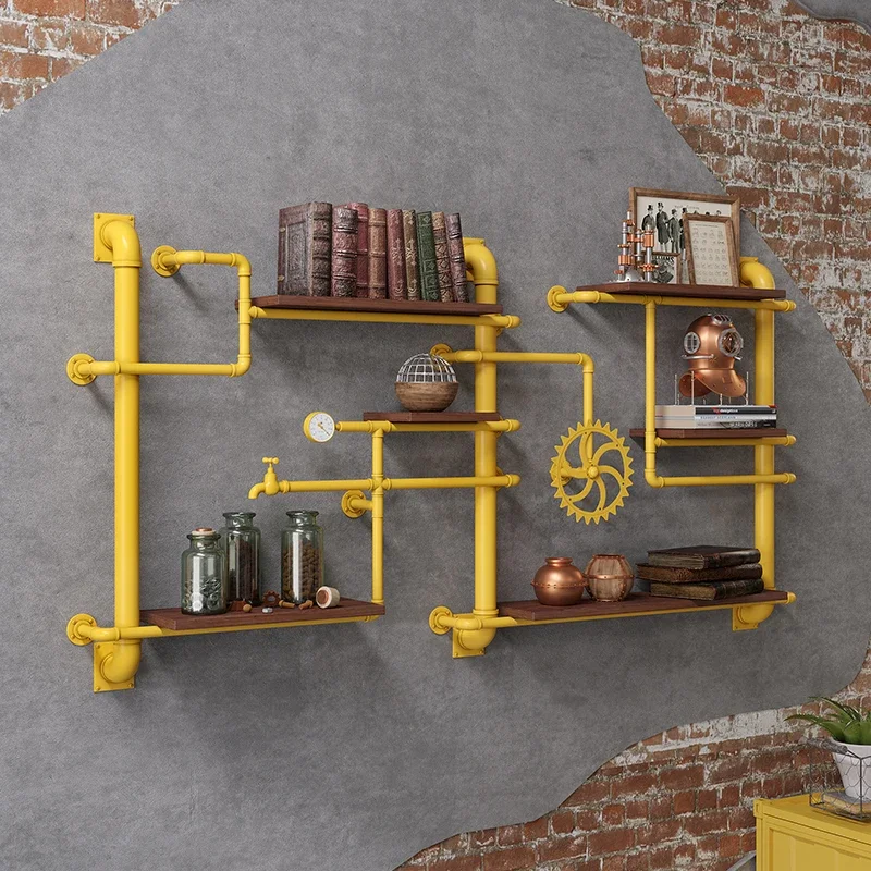 Industrial air duct wall rack wall one-shaped baffle flower stand bar cafe wall shelf customization