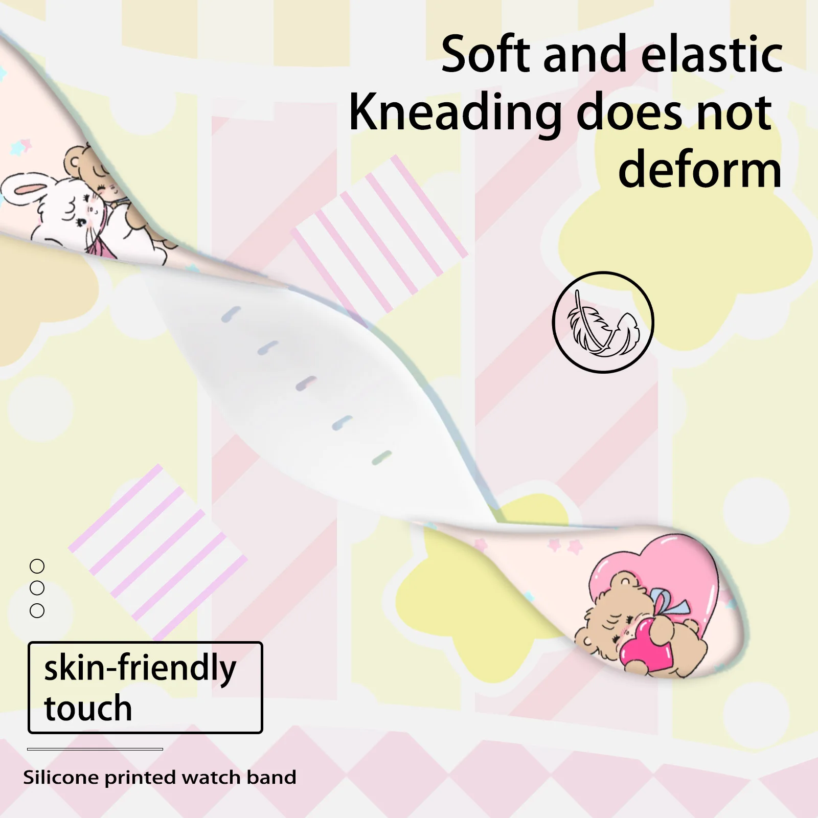 Cinturino con stampa serie Sweet & Healing Mikko per Apple Watch 11/10/9/8/7SE, cinturino in silicone di ricambio morbido e impermeabile 45 mm/44 mm/42 mm