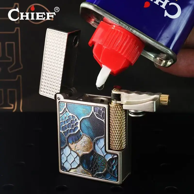 CHIEF Side Pulley Oil Lighter 2nd Gen Paris Nail Tang Grass Full Sealed Oil Tank New Design Lighter