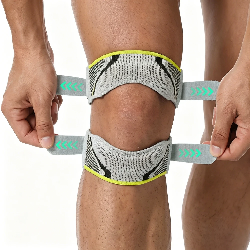 Patella Knee Brace Double Silicone Shock Pads Bidirectional Compression Straps For Jogging Climbing Fitness Knee Care Support