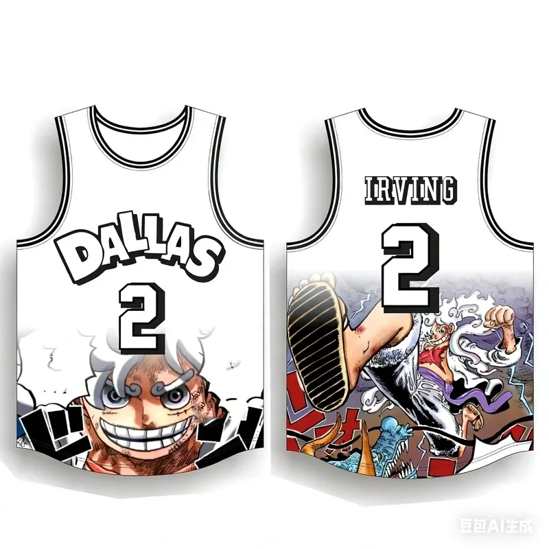 

Новинка 2026: Баскетбольная майка-джерси Kyrie Irving One Piece Luffy Special Edition для мужчин – быстросохнущая спортивная футболка