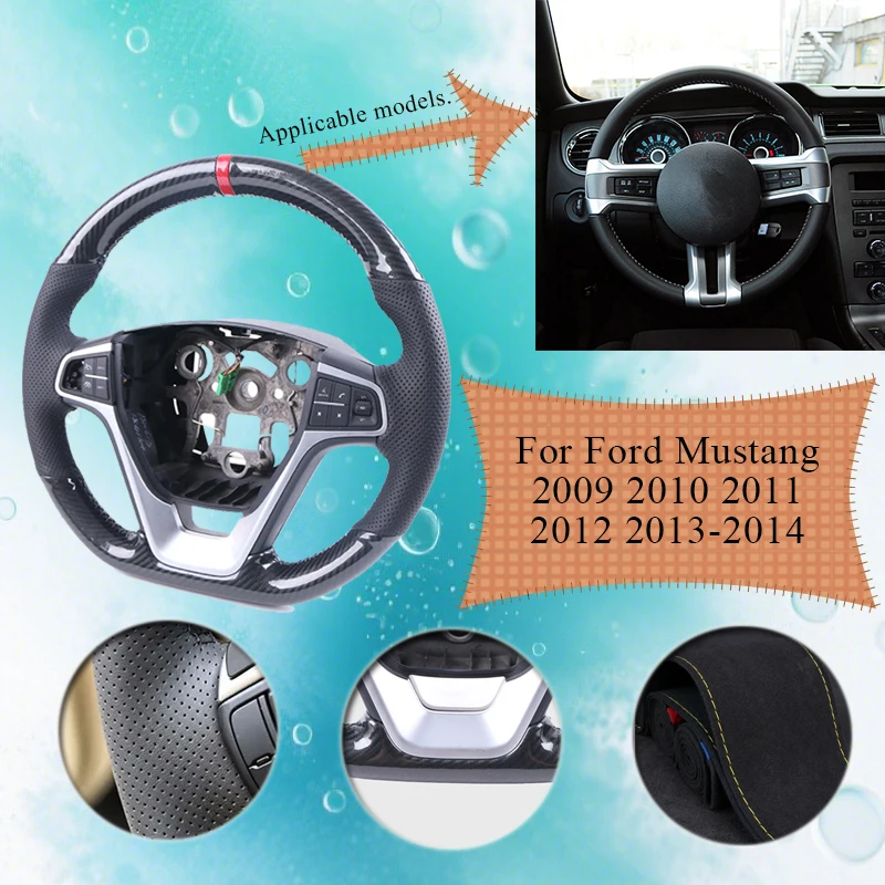 

Gloss Carbon Fiber DIY Car Steering Wheel Cover For Ford Mustang 2009 2010 2011 2012 2013-2014 Scratch-Proof Steering Wheel Grip