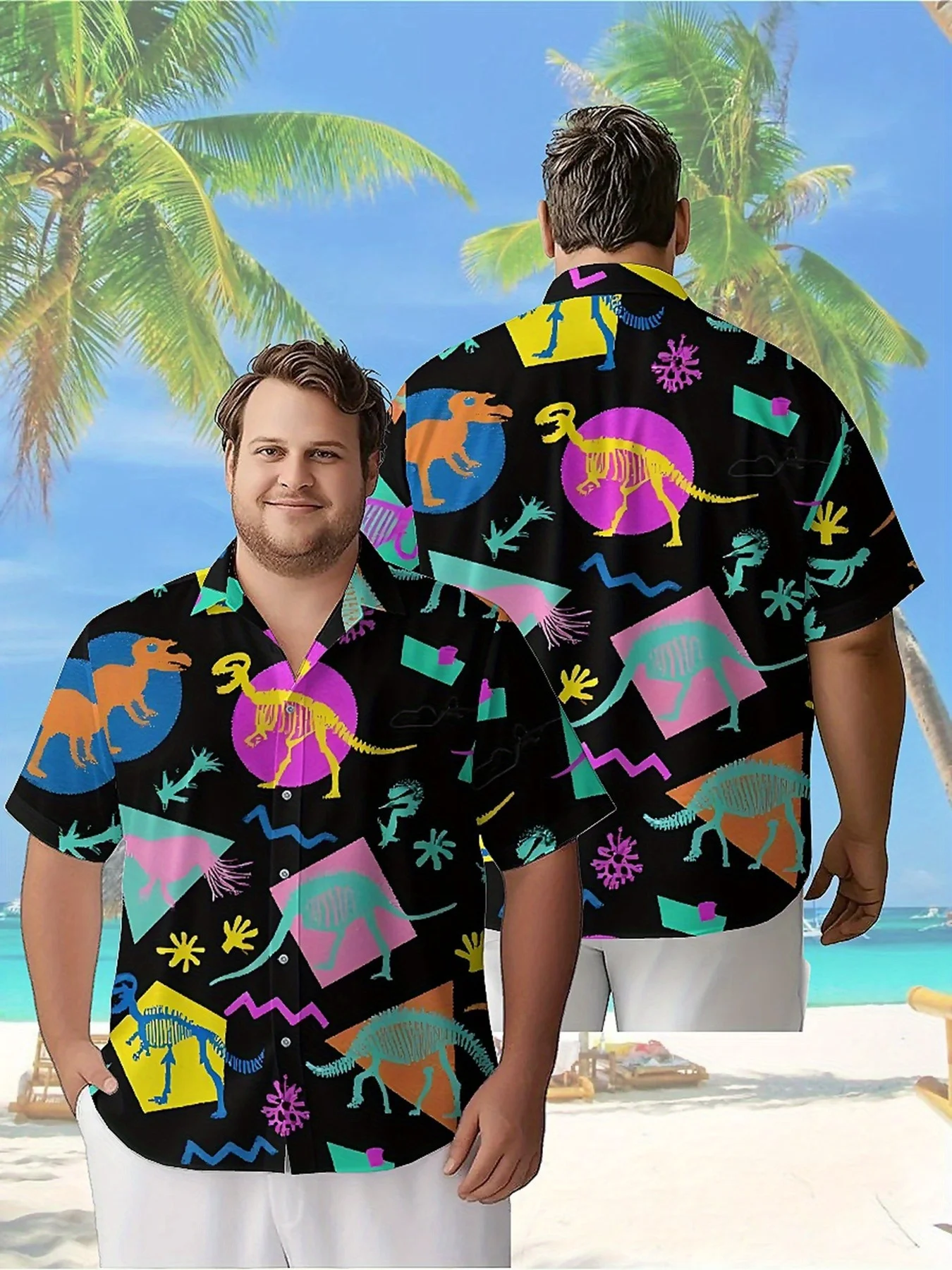

Men's Plus Size Hawaiian Shirts Dinosaur Camouflage Pattern, Unisex Aloha Shirts,New in Summer Tops Tee,streetwear