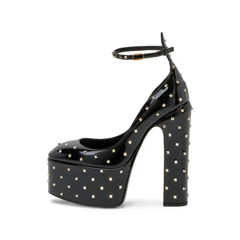 

Arden Furtado Spring Platform Rivet mary jane shoes Round toe Super high heel word-cingulate high-heeled shoes Large size Pumps