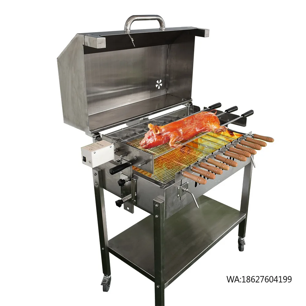 

Мангал-гриль ротиссерия из высококачественной стали с тележкой-подставкой для костра, складной, для использования в помещении и на улице, для кемпинга, современный, большой, на древесном угле, Кипр Фуку