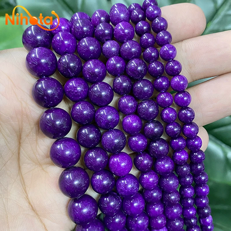 Natural Dark Purple Chalcedony Round Beads 6/8/10/12mm Handmade DIY Bracelet Necklace Chains Earrings for Jewelry Making 15