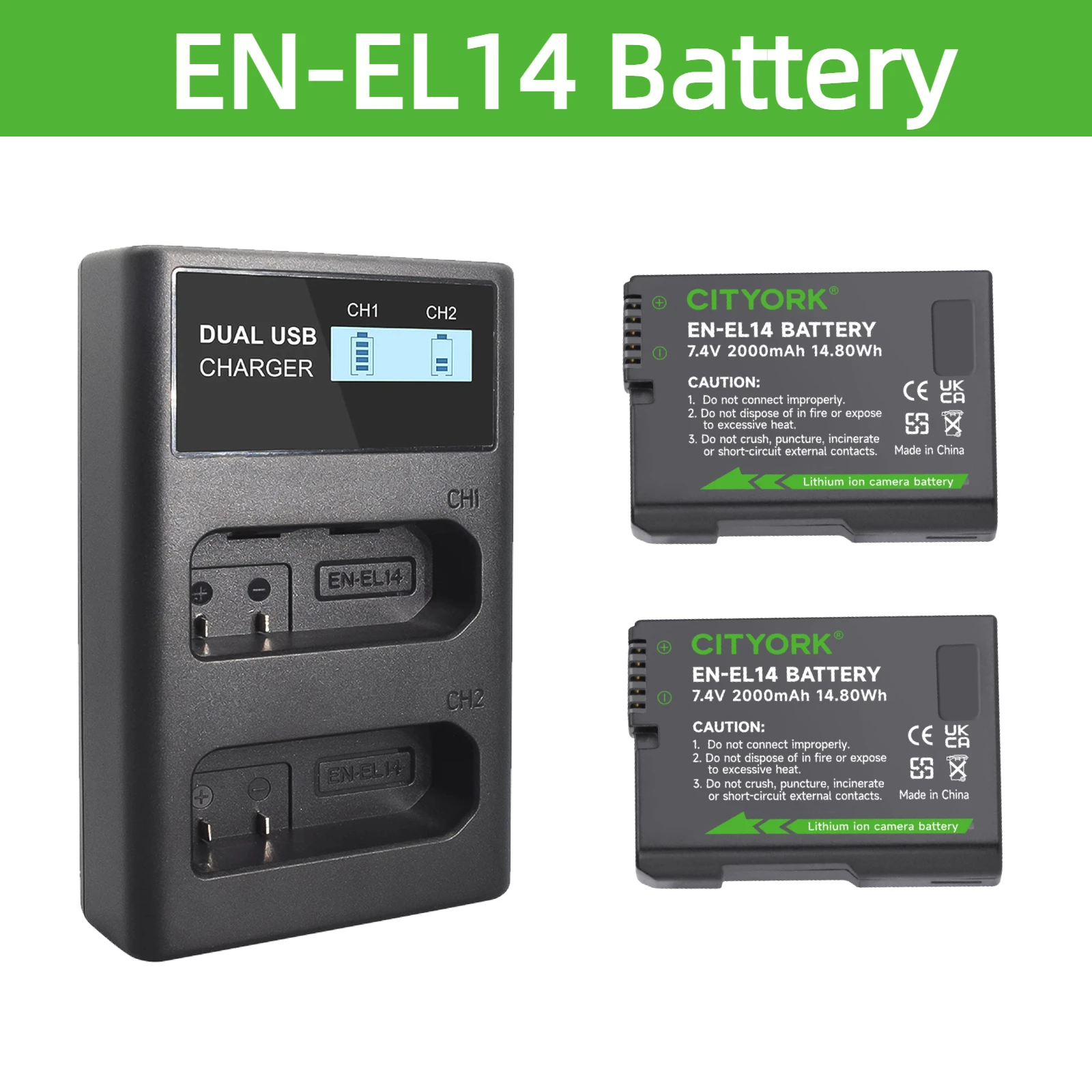 2000mAh EnEl14 For Nikon EN-EL14 Battery With LCS 2-Slots Battery Charger Battery For Nikon P7000 P7100 P7800 P7700 D5500 D5600
