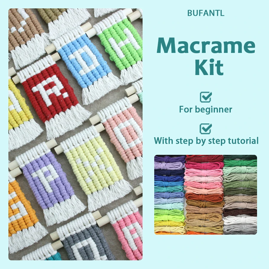DIY Alphabet Pendant Macrame Kit With Tutorial For Beginner Handmade Knitting Alphabet Small Tapestry DIY Art Home Decor Craft